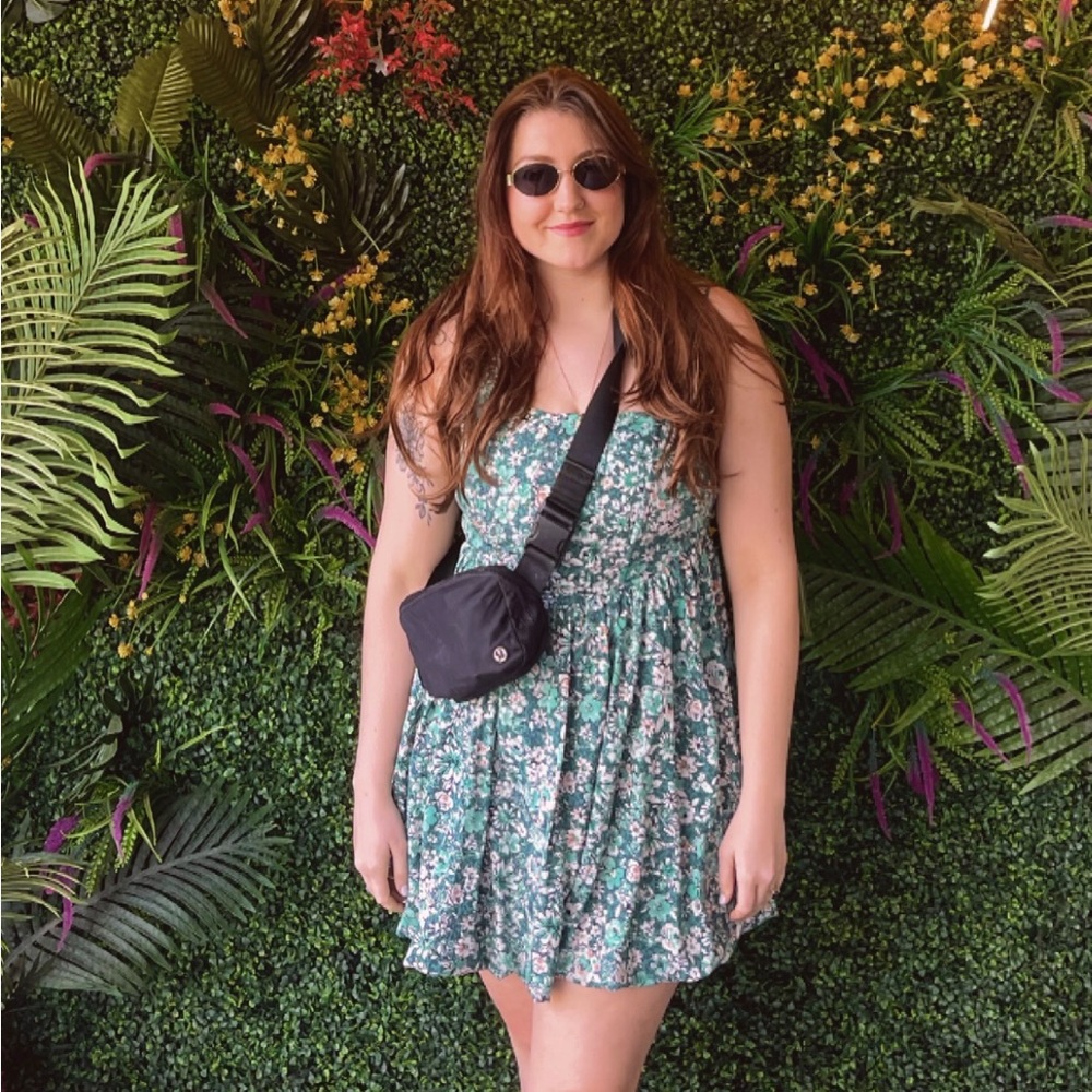 Floral Green Strapless Dress
